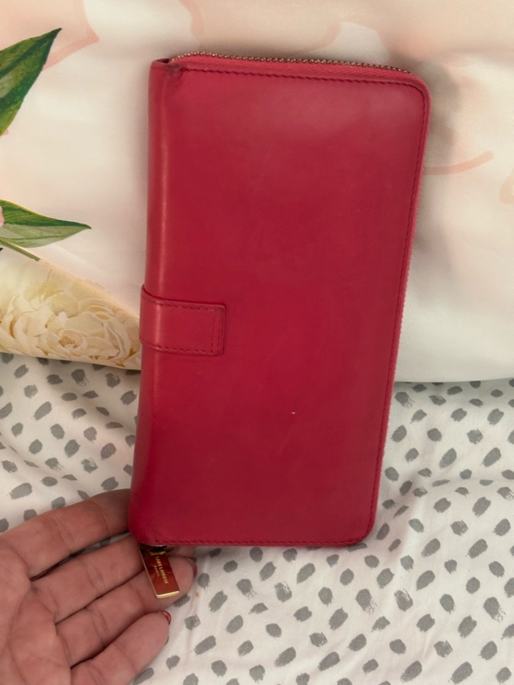 Yves Saint Laurent Fuchsia Leather Clutch with Gold Y Hardware - Picture 3 of 11